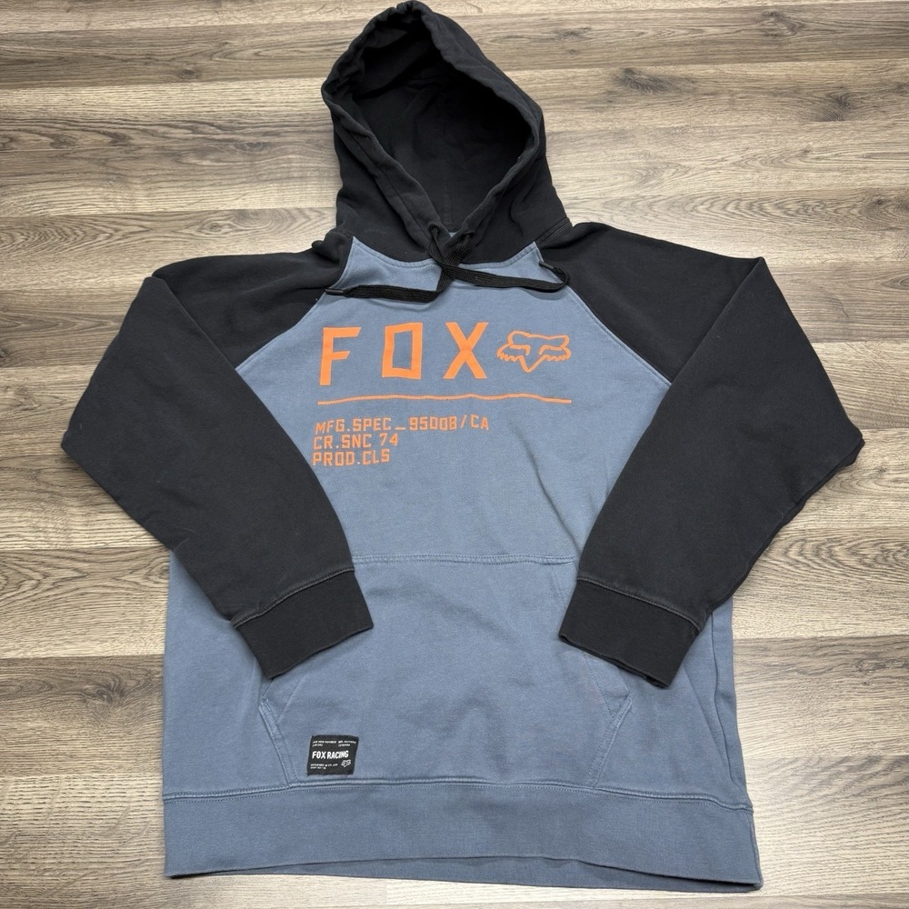 Fox Racing Non-Stop Raglan Fleece Hoodie Blue MX Logo Sweat Jacket Adult Medium